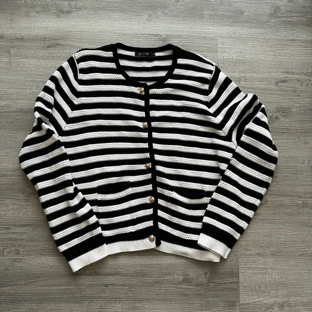EFAN  XL stripe long sleeve cardigan preppy classic elegant